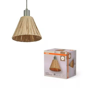   OSRAM Decor rafia függő lámpa, beltéri, zöld, barna, E27, rafia és acél, IP20, átmérő: 200 mm, hossz: 1250 mm ( 4099854461149 )