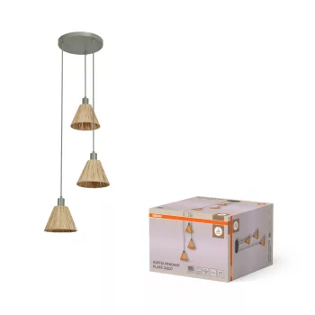   OSRAM Decor rafia függő lámpa, beltéri, zöld, barna, 3 × E27, rafia és acél, IP20, átmérő: 430 mm, hossz: 1250 mm ( 4099854461163 )