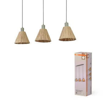   OSRAM Decor rafia függő lámpa, beltéri, zöld, barna, 3 × E27, rafia és acél, IP20, hossz: 1250 mm ( 4099854461187 )