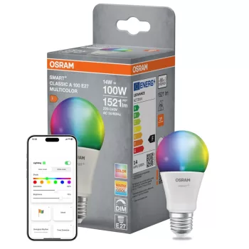 OSRAM SMART+ Matter LED izzó, körte forma, matt plasztik, E27 foglalat, 14W, RGB állítható