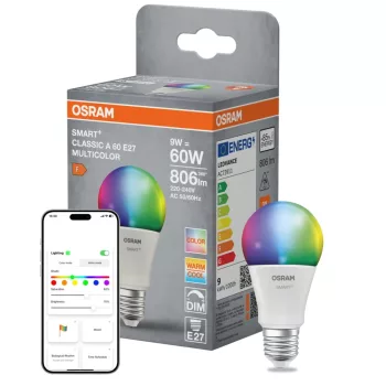 OSRAM SMART+ Matter LED izzó, körte forma, matt plasztik, E27 foglalat, 9W, RGB állítható