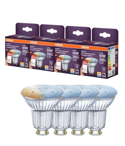 OSRAM SMART+ LED spot, GU10 foglalat, 4,7W, 2700K, 350lm, meleg fehér, energiatakarékos