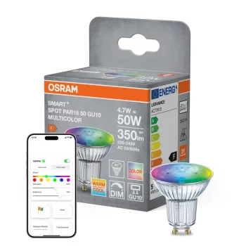 OSRAM SMART+ Matter LED spot, PAR16, matt plasztik, GU10 foglalat, 4,7W, RGB állítható, 350lm