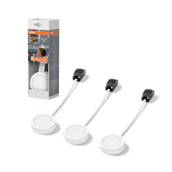   OSRAM Undercabinet LED bútor alatti pultmegvilágító, beltéri, fehér, 250 lm, 3 × 3 W, 3000 K, alumínium és műanyag, IP20, átmérő: 65 mm, 3 db-os szett ( 4099854462412 )
