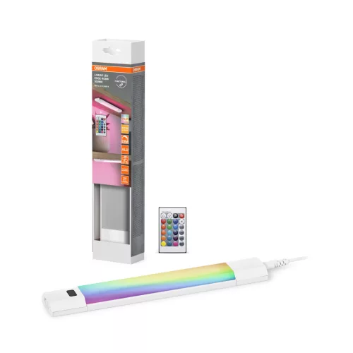 OSRAM Linear RGBW LED bútor alatti pultmegvilágító távirányítóval, mozgásérzékelővel, beltéri, fehér, 230 lm, 4 W, 3000 K, alumínium, IP20, hossz: 300 mm, dimmelhető ( 4099854463037 )