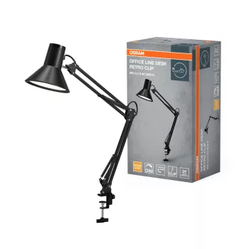   OSRAM Office Line LED csíptetős asztali lámpa, retro stílus, beltéri, fekete, 393 lm, 9 W, 3000 K, acél és műanyag, IP20, magasság: 670 mm, dimmelhető ( 4099854464034 )
