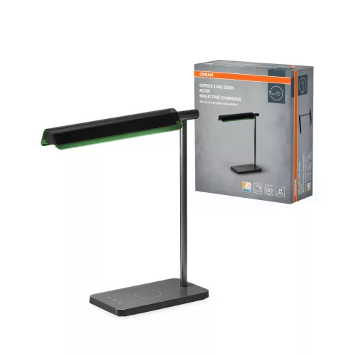 OSRAM Office Line LED asztali lámpa indukciós töltővel, beltéri, fekete, 520 lm, 19 W, 3000–6500 K, acél és (PC), IP20, magasság: 325 mm, dimmelhető ( 4099854464096 )