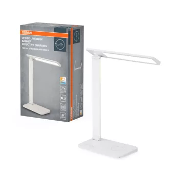   OSRAM Office Line LED asztali lámpa indukciós töltővel, banker stílus, beltéri, fehér, 651 lm, 17 W, 3000–6500 K, alumínium és ABS, IP20, magasság: 374 mm, dimmelhető ( 4099854464232 )