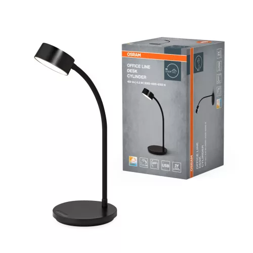 OSRAM Office Line LED asztali lámpa, henger kivitel, beltéri, fekete, 221 lm, 4,8 W, 3000–6500 K, ABS, IP20, magasság: 310 mm, dimmelhető ( 4099854464256 )