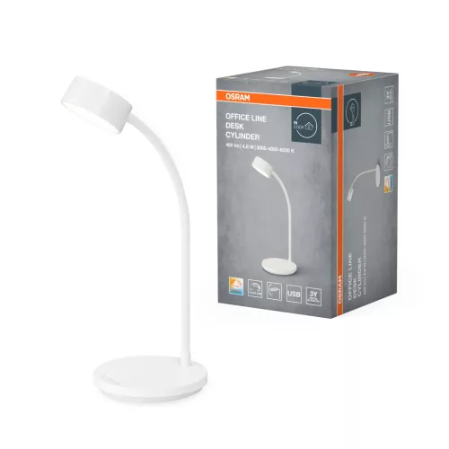 OSRAM Office Line LED asztali lámpa, henger kivitel, beltéri, fehér, 328 lm, 4,8 W, 3000–6500 K, ABS, IP20, magasság: 310 mm, dimmelhető ( 4099854464270 )