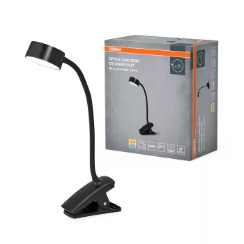   OSRAM Office Line LED csíptetős asztali lámpa, henger kivitel, beltéri, fekete, 221 lm, 4,8 W, 3000–6500 K, ABS, IP20, magasság: 305 mm, dimmelhető ( 4099854464294 )