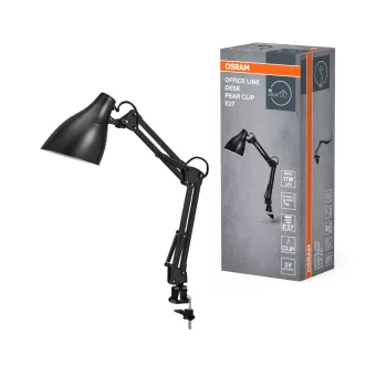   OSRAM Office Line csíptetős asztali lámpa, körte kivitel, beltéri, fekete, E27, fém és ABS, IP20, magasság: 400 mm ( 4099854464614 )