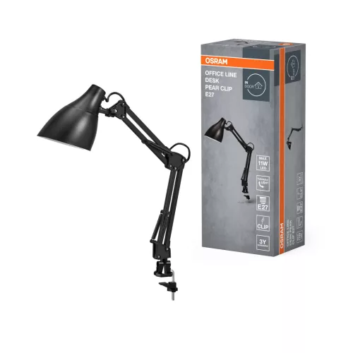 OSRAM Office Line csíptetős asztali lámpa, körte kivitel, beltéri, fekete, E27, fém és ABS, IP20, magasság: 400 mm ( 4099854464614 )