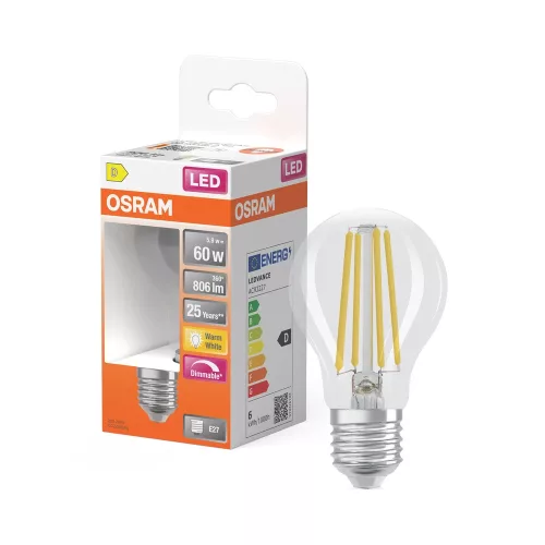 OSRAM Superstar dimmelhető LED classic izzó, átlátszó üveg, E27 foglalat, 5,9W, 806lm, 2700K meleg