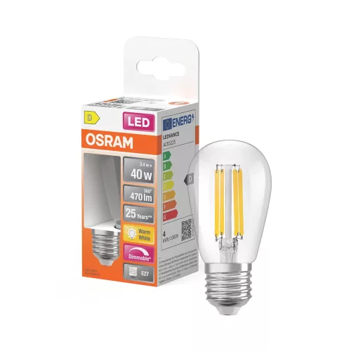 OSRAM Superstar dimmelhető LED Edison izzó, átlátszó üveg, E27 foglalat, 3,4W, 470lm, 2700K, meleg