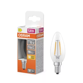 OSRAM Star LED gyertya izzó, átlátszó üveg búra, E14 foglalat, 1W, 136lm, 2700K meleg fehér fény
