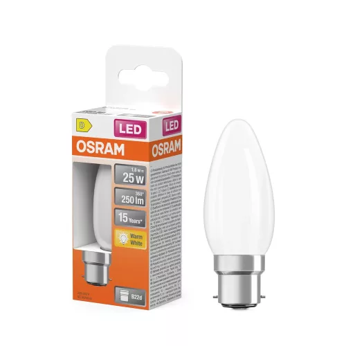 OSRAM Star LED izzó gyertya forma, matt plasztik búra, B22d foglalat, 1,8W, 250lm, 2700K meleg fehér