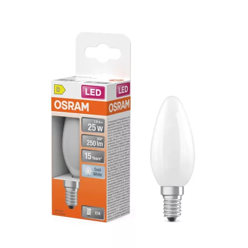 OSRAM Star LED gyertya izzó, matt plasztik búra, E14 foglalat, 1,8W, 250lm, 4000K semleges fehér