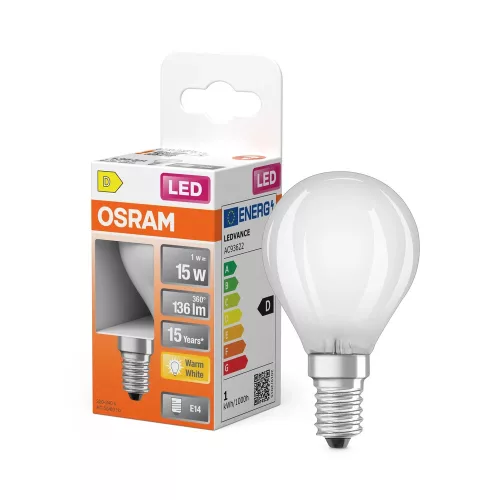 OSRAM Star LED izzó kisgömb forma, matt plasztik búra, E14 foglalat, 1W, 136lm, 2700K meleg fehér