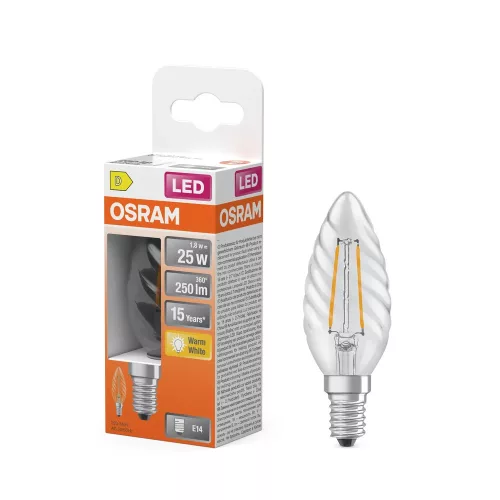 OSRAM Star LED izzó gyertya forma, átlátszó üveg búra, E14 foglalat, 1,8W, 250lm, 2700K meleg fehér