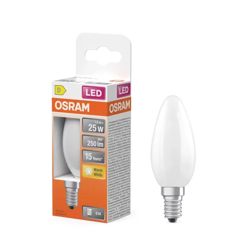 OSRAM Star LED gyertya izzó, matt plasztik búra, E14 foglalat, 1,8W, 250lm, 2700K meleg fehér fény
