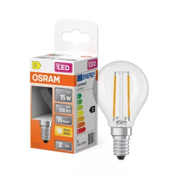 OSRAM Star LED izzó kisgömb forma, átlátszó üveg búra, E14 foglalat, 1W, 136lm, 2700K meleg fehér