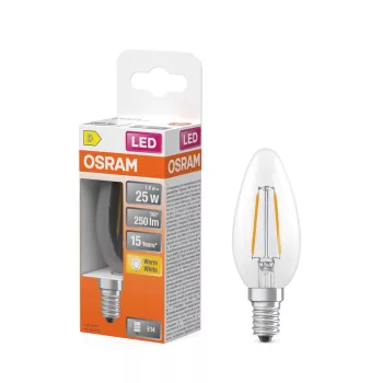 OSRAM Star LED gyertya izzó, átlátszó üveg búra, E14 foglalat, 1,8W, 250lm, 2700K meleg fehér fény