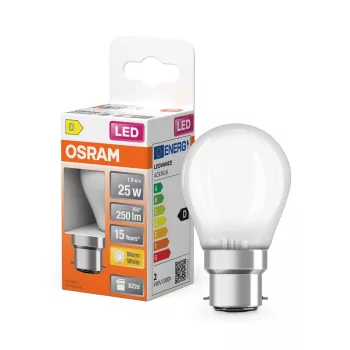 OSRAM Star LED izzó kisgömb forma, matt plasztik búra, B22d foglalat, 1,8W, 250lm, 2700K meleg fehér