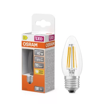 OSRAM Star LED gyertya izzó, átlátszó üveg búra, E27 foglalat, 3,4W, 470lm, 2700K meleg fehér fény