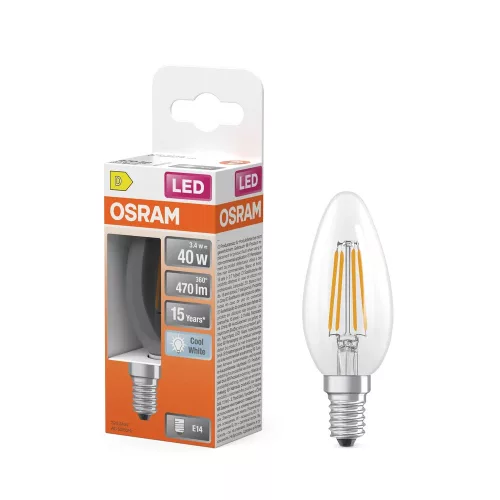 OSRAM Star LED gyertya izzó, átlátszó üveg búra, E14 foglalat, 3,4W, 470lm, 4000K semleges fehér