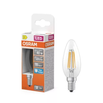 OSRAM Star LED gyertya izzó, átlátszó üveg búra, E14 foglalat, 3,4W, 470lm, 6500K hideg fehér fény