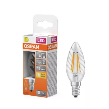 OSRAM Star LED izzó gyertya forma, átlátszó üveg búra, E14 foglalat, 3,4W, 470lm, 2700K meleg fehér