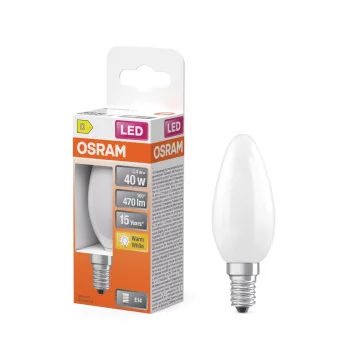 OSRAM Star LED gyertya izzó, matt plasztik búra, E14 foglalat, 3,4W, 470lm, 2700K meleg fehér fény