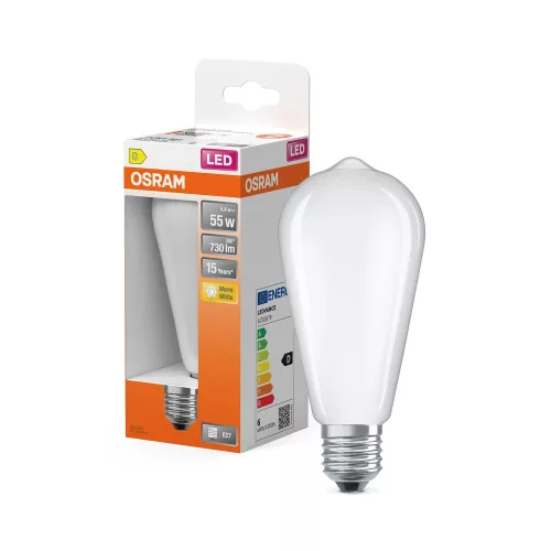 OSRAM Star LED Edison izzó, matt plasztik búra, E27 foglalat, 5,4W, 730lm, 2700K meleg fehér fény
