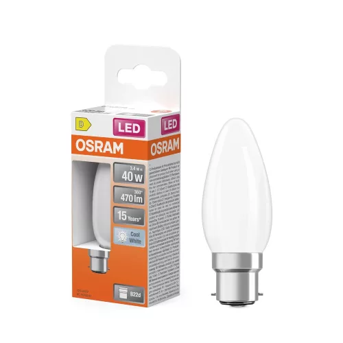 OSRAM Star LED izzó gyertya forma, matt búra, B22d foglalat, 3,4W, 470lm, 4000K semleges fehér
