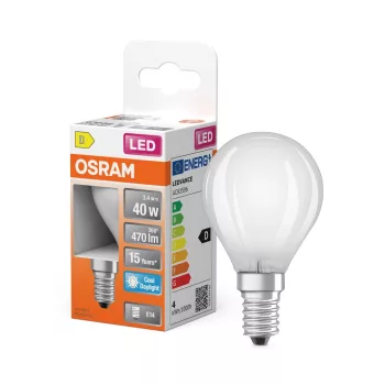 OSRAM Star LED izzó kisgömb forma, matt plasztik búra, E14 foglalat, 3,4W, 470lm, 6500K hideg fehér