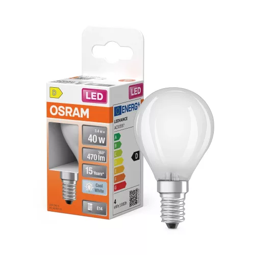 OSRAM Star LED izzó kisgömb forma, matt búra, E14 foglalat, 3,4W, 470lm, 4000K semleges fehér