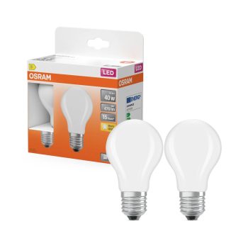 OSRAM Star LED classic izzó, matt plasztik búra, E27 foglalat, 3,4W, 470lm, 2700K meleg fehér, 2db