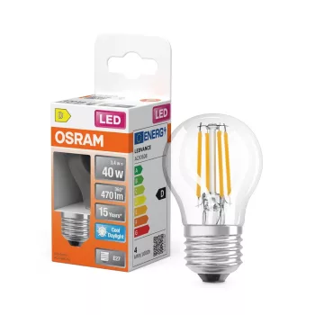 OSRAM Star LED kisgömb izzó, átlátszó üveg búra, E27 foglalat, 3,4W, 470lm, 6500K hideg fehér fény