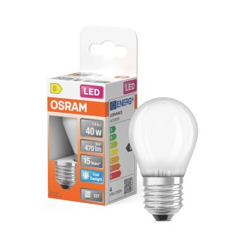 OSRAM Star LED izzó kisgömb forma, matt plasztik búra, E27 foglalat, 3,4W, 470lm, 6500K hideg fehér