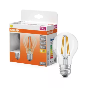 OSRAM Star LED izzó, classic forma, üveg búra, E27 foglalat, 5,9W, 806lm, 2700K meleg fehér 2db
