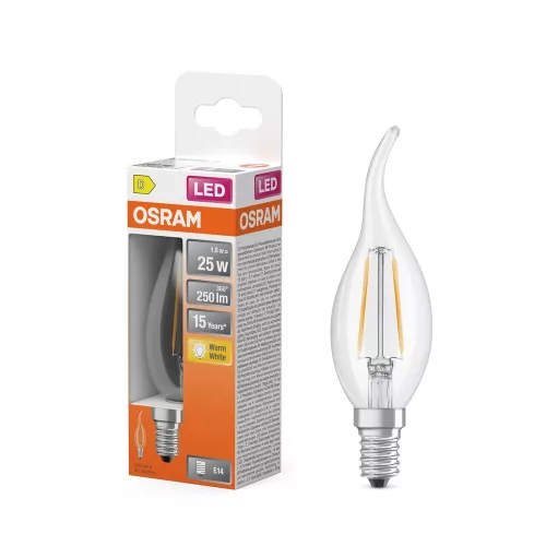 OSRAM Star LED gyertya izzó, üveg, E14 foglalat, 1,8W, 250lm, 2700K meleg fehér, B-csomag, 2db