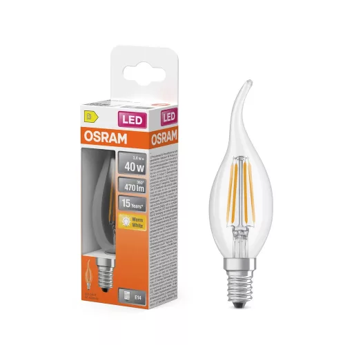 OSRAM Star LED gyertya izzó, üveg, E14 foglalat, 3,4W, 470lm, 2700K meleg fehér, B-csomag, 2db