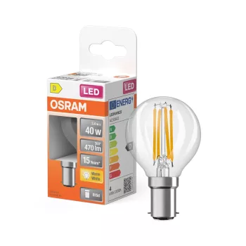 OSRAM Star LED kisgömb izzó, átlátszó üveg, B15d foglalat, 3,4W, 2700K, 470lm, meleg fehér
