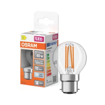OSRAM Star LED izzó kisgömb forma, üveg búra, B22d foglalat, 3,4W, 470lm, 4000K semleges fehér