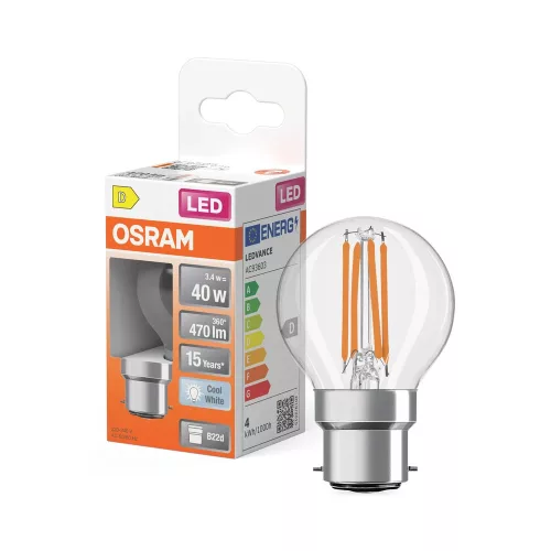 OSRAM Star LED izzó kisgömb forma, üveg búra, B22d foglalat, 3,4W, 470lm, 4000K semleges fehér