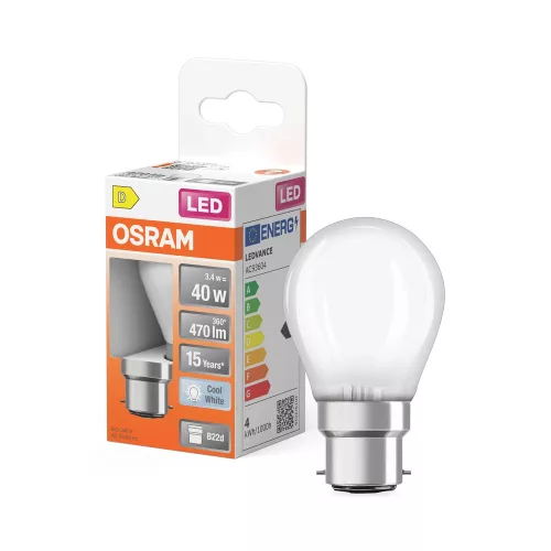 OSRAM Star LED izzó kisgömb forma, matt búra, B22d foglalat, 3,4W, 470lm, 4000K semleges fehér