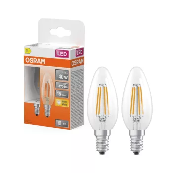 OSRAM Star LED gyertya izzó, átlátszó üveg búra, E14 foglalat, 3,4W, 470lm, 2700K, meleg fehér 2db