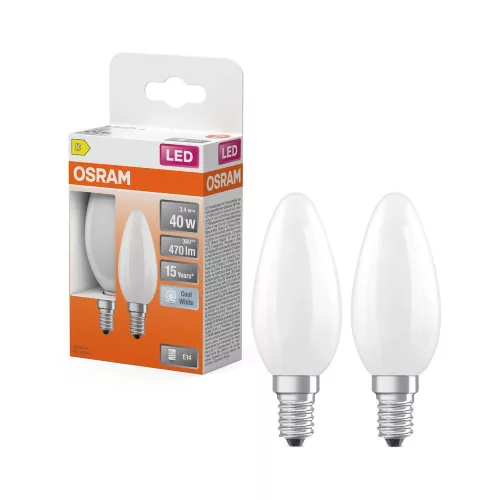 OSRAM Star LED gyertya izzó, matt plasztik búra, E14 foglalat, 3,4W, 470lm, 4000K semleges, 2db