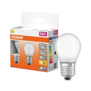 OSRAM Star LED kisgömb izzó, matt plasztik búra, E27 foglalat, 3,4W, 470lm, 2700K meleg fehér, 2db